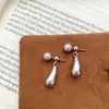 Pendientes de botón de ágata negra en forma de gota para mujer, de uso versátil, diseño minimalista, pendientes simples de alta gama para el día a día