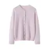 Cárdigan Clásico de Punto de Cachemira Simple de Color Sólido para Mujer, Cuello Redondo, Versátil, Corte Holgado, Abrigo Suéter de Cachemira y Seda