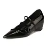 Aumento de Altura de 9cm~Sapatos de Salto Único Bico Fino Estilo Francês para Mulheres, Novos Sapatos da Moda Primavera 2026 com Aumento Interno de Altura, Sapatos Mary Jane de Amarração Baixa