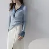 Mzoxom Ropa de Punto Elegante con Cuello Polo para Mujer Diseño de Color Contrastante Suéter de Punto de Gama Alta