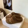 Zapatos Abiertos por la Mitad Antideslizantes 2026 Otoño/Invierno Nuevos Retro Engrosados Con Felpa Cálidos Pantuflas de Algodón para Exteriores Zapatos Casuales de Suela Gruesa para Mujer