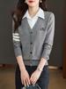 Suéter de punto falso de dos piezas con cuello de camisa, se puede usar fuera del suéter para mujer, nuevo top elegante Otoño e Invierno 2025 con camisa de base