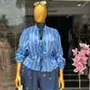 Moda Femenina Transfronteriza Europea y Americana Verano 2026 Nuevo Elegante Diseño Rayado con Lazo Camisa Top de Manga Larga