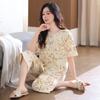 Pijama de Algodão Puro para Mulheres Verão 2025 Novo Verão Manga Curta Calça Cropped Conjunto de Roupa de Casa Feminina Tamanho Grande de Alta Qualidade