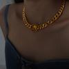 Moda Nicho Antiga Elegante Personalidade Corrente Cubana Incrustada com Design de Pedra de Cristal Colorido Joias de Aço Titânio terno