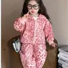 Conjunto Esportivo Infantil Feminino Estampa de Leopardo para Primavera e Outono, Jaqueta com Capuz Solta e Calça Longa Conjunto Casual de Duas Peças para Bebês e Crianças Pequenas