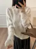 Suéter de Punto Suave de Cachemira y Seda con Estampado Floral Degradado Estilo Coreano Nuevo Otoño 2026 para Mujer