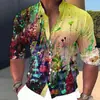 Camisa de otoño para hombre de Europa y América, nueva, colorida, impresión digital 3D, moderna, manga larga, cuello mao