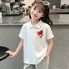 Novo top respirável 100% algodão estilo chinês, disponível nos tamanhos médio e grande para crianças, roupa de verão branca, camisa polo para meninas, mangas curtas