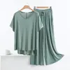 Camiseta de Manga Corta con Diseño de Murciélago Delantero y Trasero, Pantalones de Pierna Ancha con Cordones, Conjunto de Dos Piezas de Moda de Modal para Primavera y Otoño, Combinación de Colores