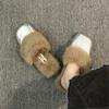 Zapatillas de Media Caña Baotou para Mujer Otoño e Invierno Ropa de Exterior 2024 Nuevos Planos Zapatos de Piel Mula de Una Pierna sin Tacón Zapatillas de Piel