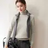Suéter de cashmere de peça única sem costura em malha felpuda para mulheres, macio e aconchegante, gola alta, base de malha pulôver solta