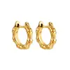 Brincos de Cobre Dourado com Textura de Bambu 2024 Moda Francesa Simples Elegantes Personalizados Versáteis Luxo Leve Nicho Vintage