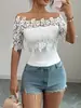 Novo Top Patchwork de Renda Elegante e Estiloso Fora do Ombro com Mangas Curtas [Exclusivamente para Vendas Transfronteiriças]