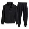 Terno Casual de Cor Sólida para Primavera e Outono Cardigã Casual com Zíper na Gola Calça Solta para Corrida e Esportes Suéter