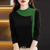 Camiseta elegante DeRong para primavera y otoño, top elástico de moda, casual y versátil, camiseta básica rejuvenecedora para madres