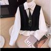 Estilo Universitário Redutor de Idade Colete Tricotado com Zíper Top Colete Conjunto Feminino Primavera & Outono Camisa de Camada Gravata Jaqueta Curta