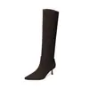 Botas de montar de cuero de caña alta para mujer, nuevo estilo otoño e invierno, botas de tacón de aguja de punta fina de cuero genuino, botas de pierna recta