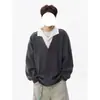Camiseta de manga larga para hombre, nuevo estilo, imitación de dos piezas, estampado de espiga, diseño retro elegante con un versátil cuello polo casual