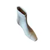 Edición Lancui~Botines Simples Delgados de Cuero Genuino con Punta Cuadrada para Mujer, Estilo Francés Elegante, Cierre Trasero, Diseño Tejido, Aumento Interno de Altura, Botines de Invierno