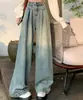 Jeans de Pierna Ancha, Plisados, Caída Suave, Color Azul Claro para Mujer, Estilo Nuevo, Diseño Holgado, Cintura Alta, Adelgazantes, Versátiles, Pantalones de Moda hasta el Suelo