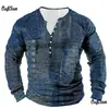 Camiseta de Manga Larga a Cuadros Retro para Hombre Top Gráfico a Cuadros Camiseta de Manga Larga Impresa en 3D Talla Grande Camisa Henley Superior para Hombre