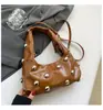 Bolsa Portátil Personalizada Coreana, Gama Alta, Lujo Accesible, Diseño de Nicho, Bolso de Hombro Único Decorativo Incrustado de Moda para Mujer
