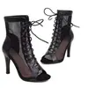 Sandalias de Malla Boca de Pez para Mujer Verano Tacón de Aguja Caladas Botines de Tobillo Danza de Jazz Zapatos de Tacón Alto con Cordones Sandalias para Discoteca