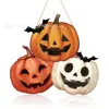 Decoraciones Populares Transfronterizas para Puertas de Halloween: Fantasma, Calabaza, Gato Negro, Señal de Decoración de Corona para Puerta Principal de Madera de Halloween