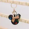 Moda Europea y Americana Lindo Oso de Dibujos Animados con Orejas Grandes Bolso de Piel Estampado Exquisito Llavero para Llaves de Coche Colgante Colgante