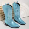 Botas de Otoño e Invierno de Gran Tamaño Bordadas Botas de Caballero con Punta Cuadrada para Mujer Estación Independiente de Deseos Bordados