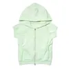 Estilo Básico Americano de Calle Cardigan con Cremallera Letras Pedrería Sudadera con Capucha de Manga Corta Moda Verano Camiseta Casual para Mujer