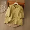 26 Verão Novo Algodão e Linho Roupas Femininas, Cardigan Jaqueta Botão Frontal Ramie Lavado à Areia Costurado à Mão Retro Chinês para Mulheres