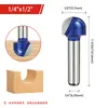 Juego de brocas para router de carpintería de fondo redondo, plateado azul brillante, ranurado en arco, vástago de 1/4 de pulgada, para tallado y carpintería