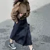 Falda midi de mujer de estilo japonés con rayas verticales y diseño de cintura alta, falda midi de línea A vintage a la moda estilo Yamamoto