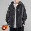 Jaqueta masculina tendência estilo americano para outono e inverno, com forro de fleece e capuz, peça de outer wear para casais