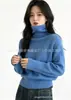Suéter de malha soltinho de gola alta novo para outono e inverno, estilo coreano, para mulheres, pulôver liso, top moderno e versátil
