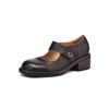 Zapatos Mary Jane Románticos Vintage de Camelia con Textura de Piel de Vaca Otoño 2024 Tacón Grueso Punta Redonda Piel Genuina Tacón Medio Zapato de una Sola Capa para Mujer