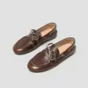 Em Estoque~~Mocassins Versáteis de Solado Plano com Cadarço Feminino de Boca Rasa Vintage Desgastado Casual Sapatos de Couro para Mulheres Estilo Simples