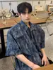 Camiseta Lavada Tie-Dye Gradiente Ombreira Masculina Estilo Americano Retrô Perfil Senso de Alta Qualidade Senso de Design de Nicho Camiseta de Manga Curta Moderna