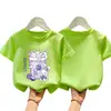 Camiseta de Manga Corta de Algodón Puro para Niñas, Top Delgado Estampado de Verano, Estilo Coreano Holgado, Camiseta Básica Versátil y Cómoda