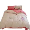 Juego de ropa de cama de cuatro piezas de algodón puro, engrosado, grado A, con cepillado, bordado con aplicación de dibujos animados, con funda de edredón de algodón puro y juego de tres piezas, disponible en tamaños de 1,5 m y 1,8 m