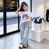 Conjunto de Ropa de Verano para Niñas 2026 Nuevo Estilo Niños Elegante Camiseta de Manga Corta Verano Niña Graffiti Pantalones Anchos Finos