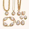 Moda Cruzada Europeia e Americana Elegante Luxo Leve Retro Colar Aço Inoxidável Banhado a Ouro 18K Brincos Barrocos de Pérola Imitação para Mulheres