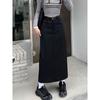 Falda de traje gris de primavera y otoño 2023, cintura alta, adelgazante, estilo coreano, versátil, de longitud media, con abertura, vestido de corte A