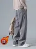 Pantalones de pana de estilo americano de moda transfronterizos para hombre, pantalones deportivos de pierna recta forrados de forro polar para otoño e invierno, pantalones casuales