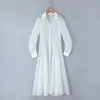 Elegante y Sexy Vestido Camisa de Manga Larga Transparente con Cuello Solapa para Mujer, Vestido Largo de Gasa Estilo Hada para Verano