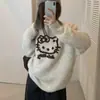Suéter de Tricô com Gola Redonda de Gato de Desenho Animado Coreano para Mulheres Outono e Inverno Novo Estilo Preguiçoso Solto Top de Tricô Macio