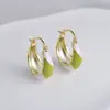 Pendientes de Hebilla de Oreja de Color Mixto con Goteo de Aceite Estilo Hong Kong Primavera y Verano Pendientes de Moda Franceses de Gama Alta Simples Elegantes Elegantes Personalizados Versátiles para Mujer