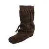 Botines de mujer hasta la pantorrilla con cordones de gamuza de vaca, nuevo estilo de otoño, botines casuales de punta cuadrada de cuero genuino con aumento interno de altura